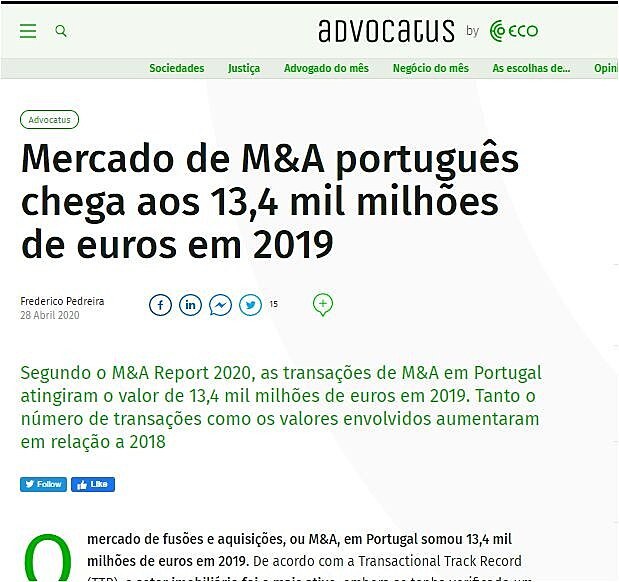 Mercado de M&A portugus chega aos 13,4 mil milhes de euros em 2019